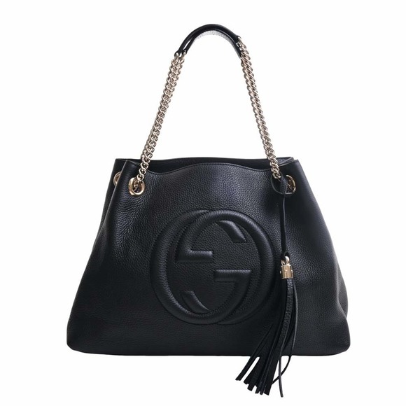 Gucci Soho G Leather Chain Tote Bag Black - Picture 1 of 9